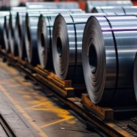 Rolls of galvanized steel sheet inside the factory or warehouse